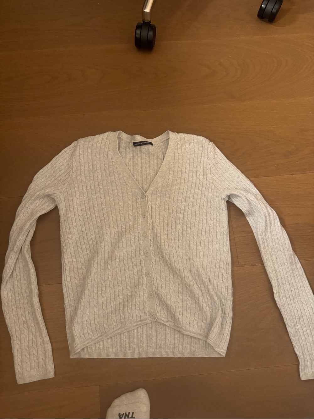Brandy Melville Light Gray Cable Knit V-Neck Cardigan Sweater